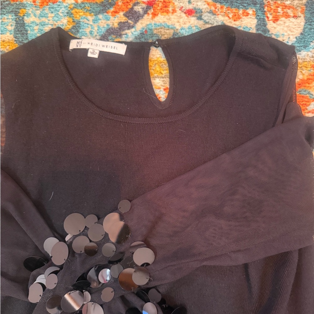 Heidi Weisel Black Sequin Embellished Blouse